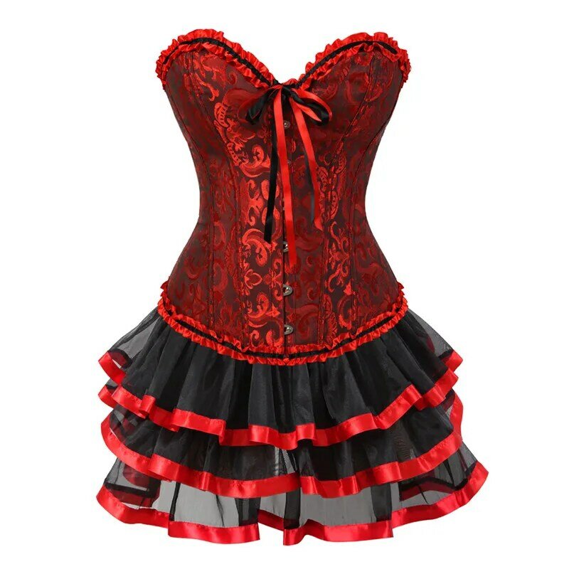 Sapubonva corsetti sexy per le donne plus size costume overbust burlesque corsetto e gonna set tutu corsetto abiti moda vittoriana
