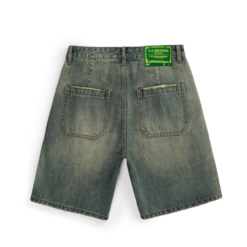 Moto & Biker Jeans Men Denim Shorts Loose Fit Harem Pants Summer Shorts Ripped Distressed Frayed Baggy Male Knee Length Pants