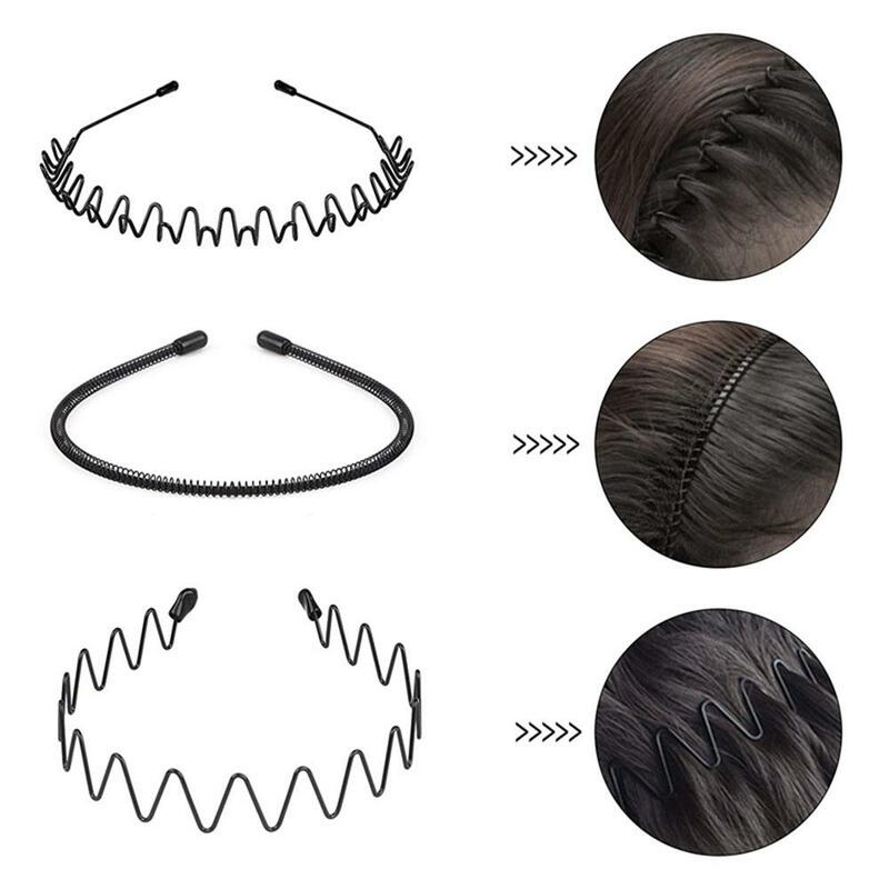 Unisex ondulado e elegante Hairbands para homens e mulheres, cabelo styling, ferramentas de lavagem, acessórios, clipes básicos, esportes preto, A6P8