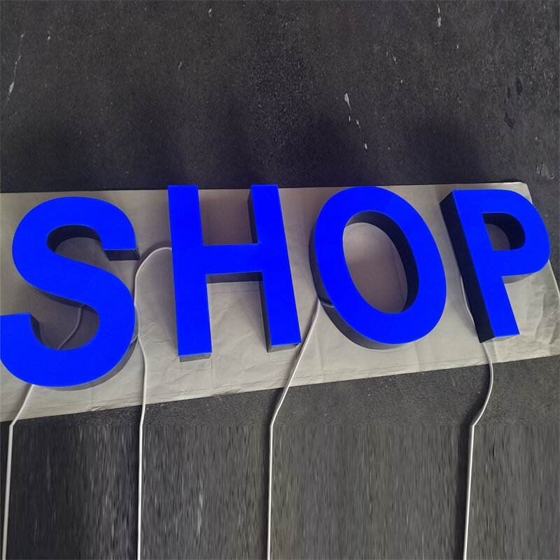 Personalizado sem aro LED Shop Sign, letras acrílicas 3D, logotipo publicitário, lados de alumínio, canal LED Frontlit, ao ar livre