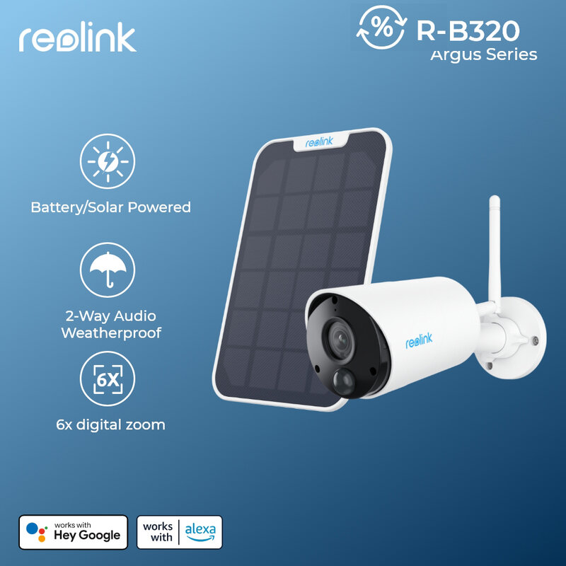 Reolink-cámara de seguridad inalámbrica para exteriores, videocámara IP con detección PIR, alimentada por energía Solar, WiFi, batería, Eco, Argus, 1080P