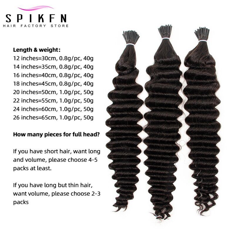 SPIKFN Loose Deep Wave Micro Link I Tip Hair Extensions 12"-26" Brazilian Remy Human Hair Micro Ring Hair 50pcs/pack