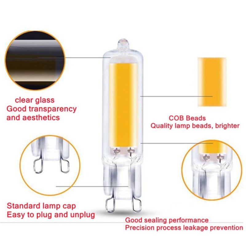 Bombilla LED G9 superbrillante, 7W, 9W, 12W, 15W, CA, CC, 12V, 220V, lámpara de cristal, luz de potencia constante, bombillas COB G9