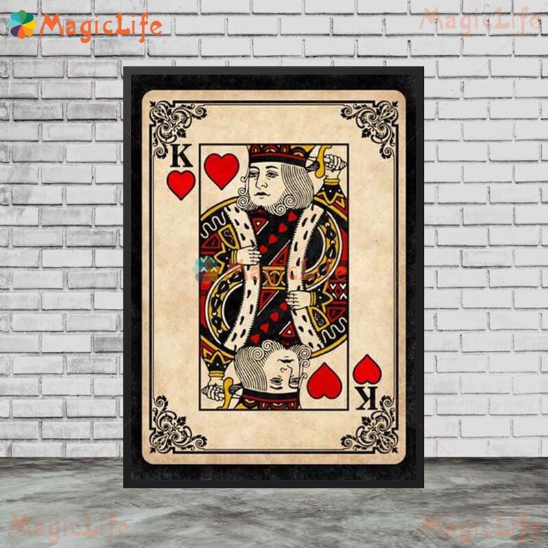 Vintage King Queen Poker kartu bermain Poster Nordik seni dinding lukisan kanvas gambar dinding untuk ruang tamu dekorasi rumah tanpa bingkai