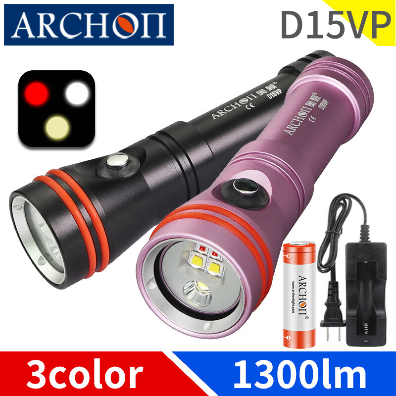 D15VP Scuba diving video lights Red lighting diving flashlight Underwater 100m Dive photography torch HD video diving fill lamp