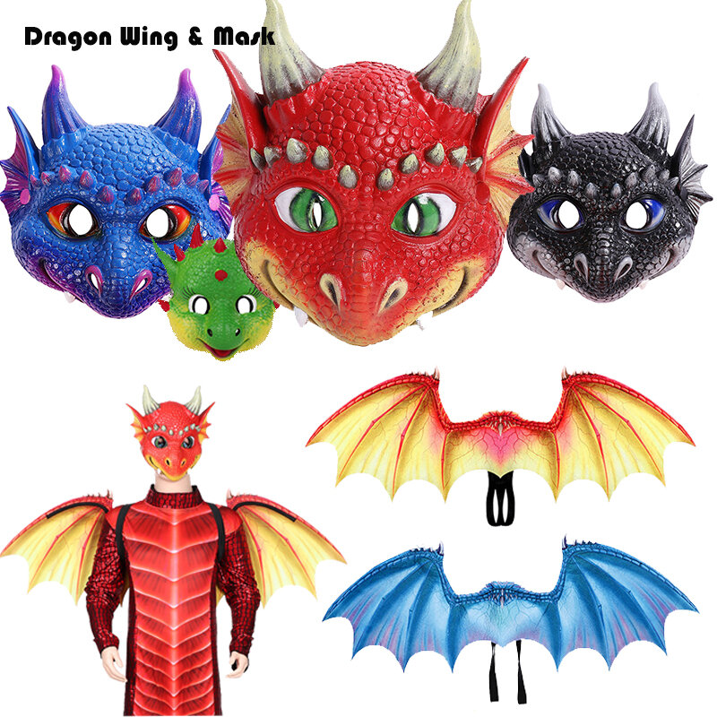 Dragon Wings Costume Children's Props Cosplay Dinosaur Mask Wing Cape Set Halloween Costume