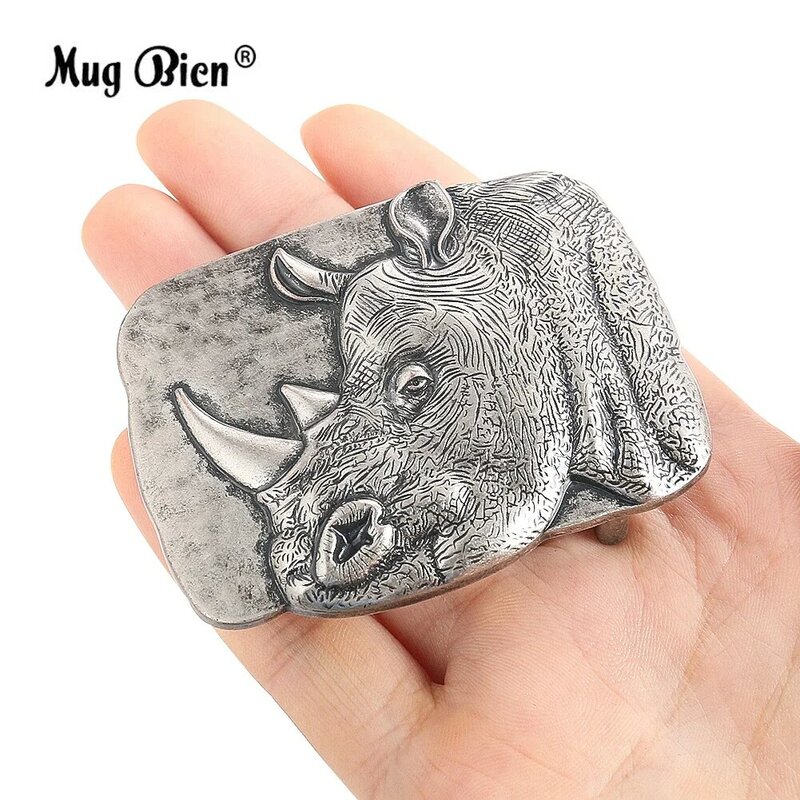 Embossed Rhinoceros Animal Silver Color Zinc Alloy Belt Buckle Western Cowboys Leather Crafts Clasp Detachable Jeans Accessory