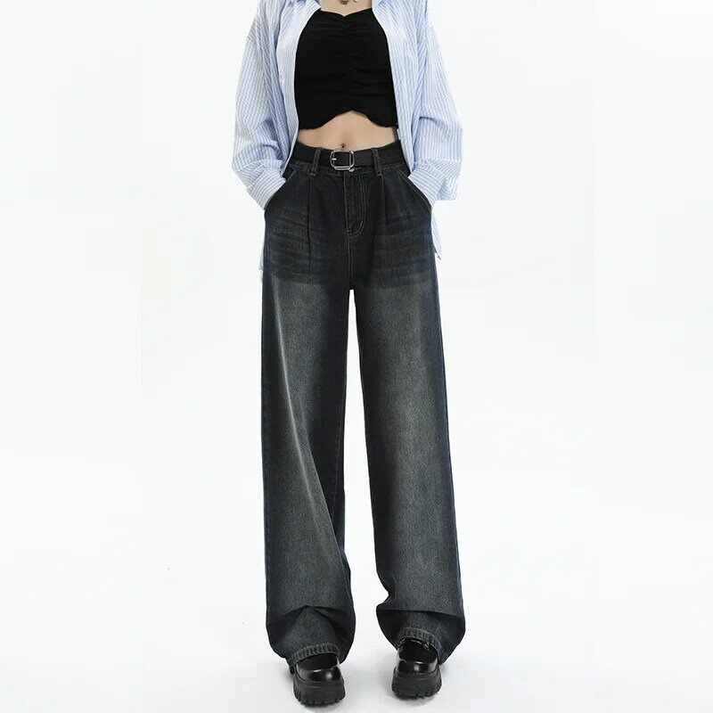 Y2K-pantalones vaqueros holgados de cintura alta para mujer, pantalón Vintage Harajuku, moda coreana, Grunge, pierna ancha, ropa femenina