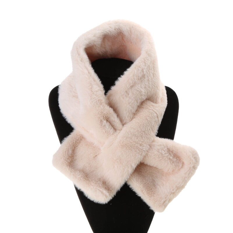 ソリッドカラーのソフトリボンクロスフェイクファー暖かいスカーフ女性の冬のネックガードスカーフ DXAA
