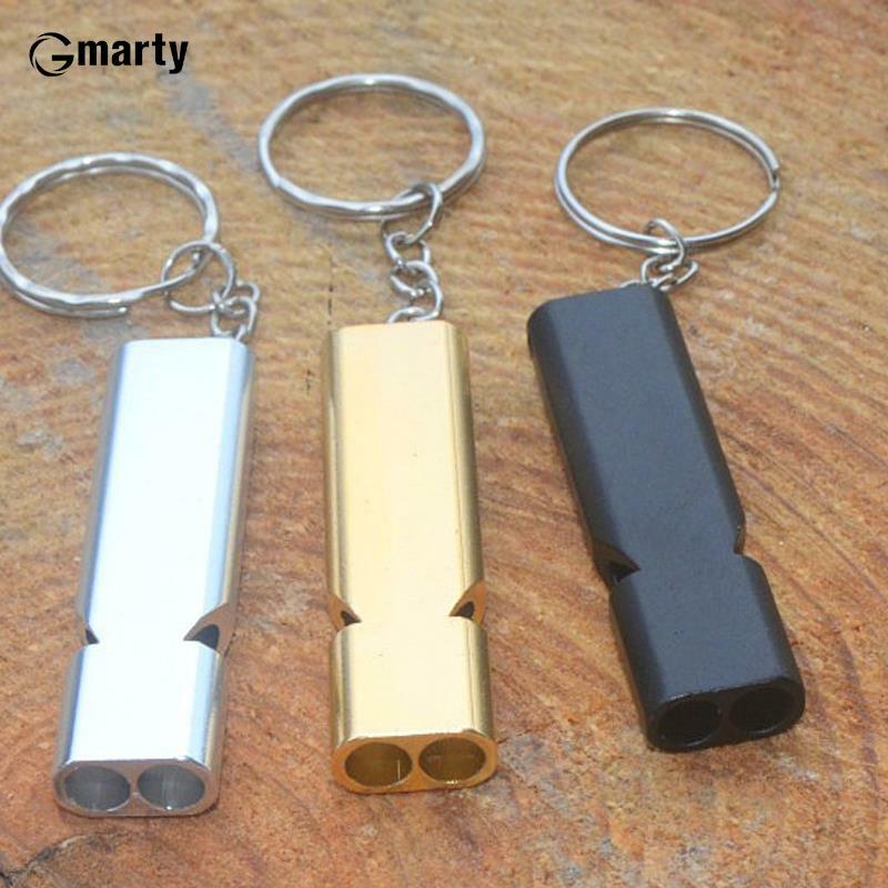 Portable Aluminum Safety Whistle Outdoor Hiking Camping Survival Emergency Key Chain Multi-tool Double Tube Survival Whistle