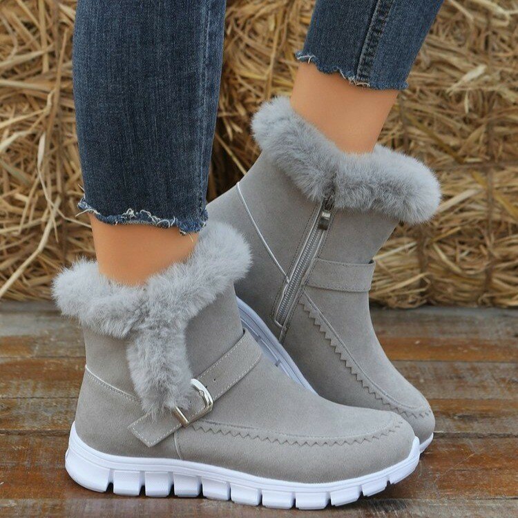 Sepatu bot salju musim dingin wanita, sepatu bot kasual Chelsea, bulu hangat, sepatu bot pendek mewah, sepatu bot sepergelangan kaki, Gladiator olahraga