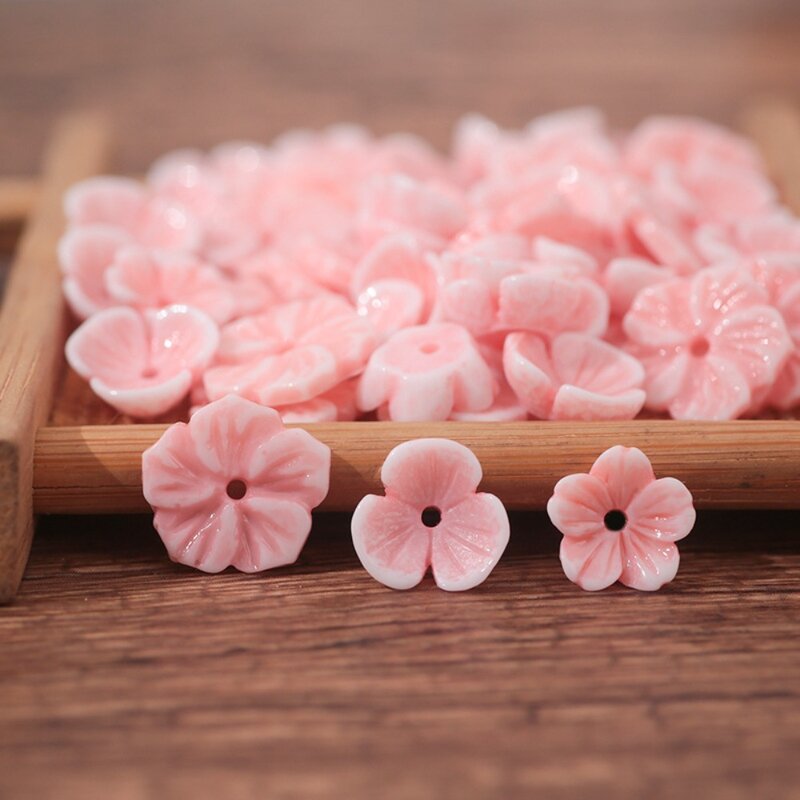 10PCS DIY Making Pink Flower Resin Beads Flatback Torus 11mm 14mm Lampwork Beads Charms Resin Bracelets Spacer Beads Phone Case