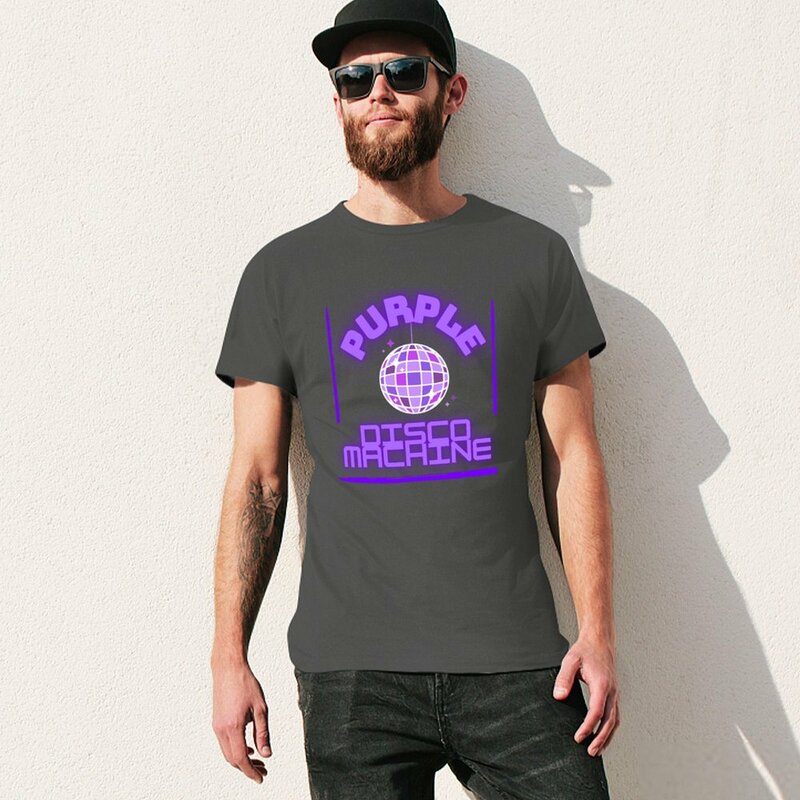 purple disco machine design T-shirt summer top plain Men's cotton t-shirt