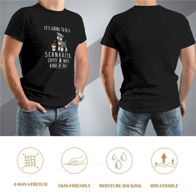 Camiseta engraçada e engraçada para homens, Schnauzer, Café e cochilos, Gráfico, Algodão, Verão, Novo