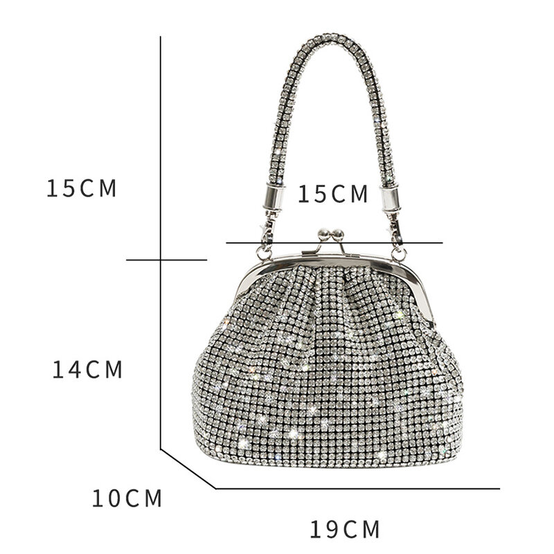 2023, модная женская сумочка с кристаллами и зажимом, сумки через плечо, блестящая женская маленькая сумочка