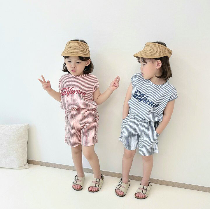 Children Sleeveless Clothes Set Summer New Baby Boy Striped Letter Print T Shirts + Shorts 2pcs Suit Kids Girls Casual Outfits