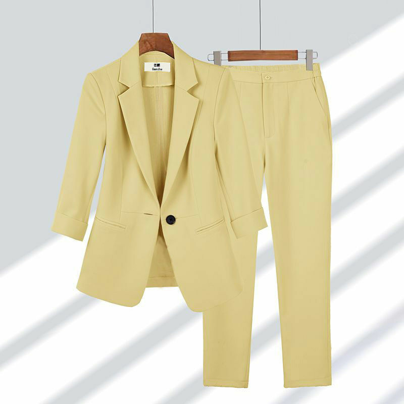 Terno feminino de duas peças, jaqueta e calça fina, blazer casual, conjunto de harmonização, moda profissional elegante, moda coreana, novo, 2023