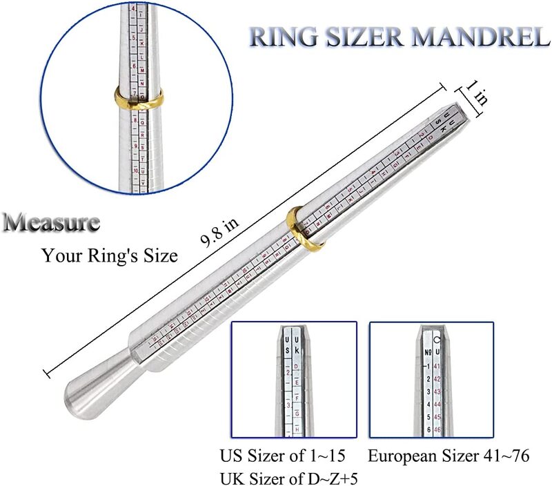 Ring Mandrel Metal Sizer Set with Jewelry Rubber Hammer Rings Size Measuring Tools Finger Gauge Stainless Steel Ring Shaper Tool