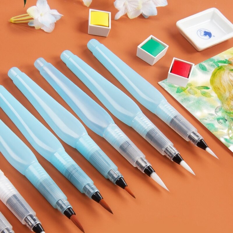 Y1UB قلم فرشاة ألوان مائية ، فرش ألوان مائية لطلاء DIY بها بنفسك فرشاة ألوان مائية أقلام فرشاة مائية مدببة قابلة لإعادة الملء