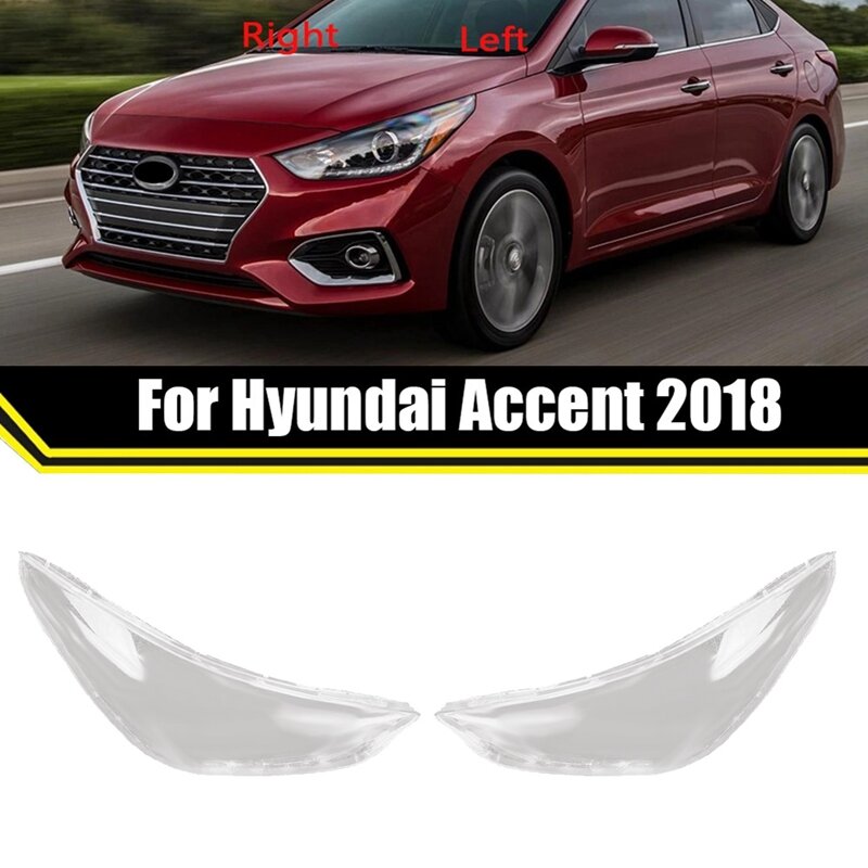 1Pair Left+Right Car Headlight Lens Caps Head Light Cover For Hyundai Accent 2018 2019