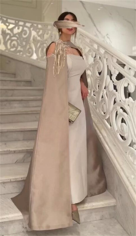 Saudi-Arabien Ballkleid Abend Trikot Feder Perlen drapiert Abschluss ball A-Linie träger los maßge schneiderte Anlass Kleid lange Kleider