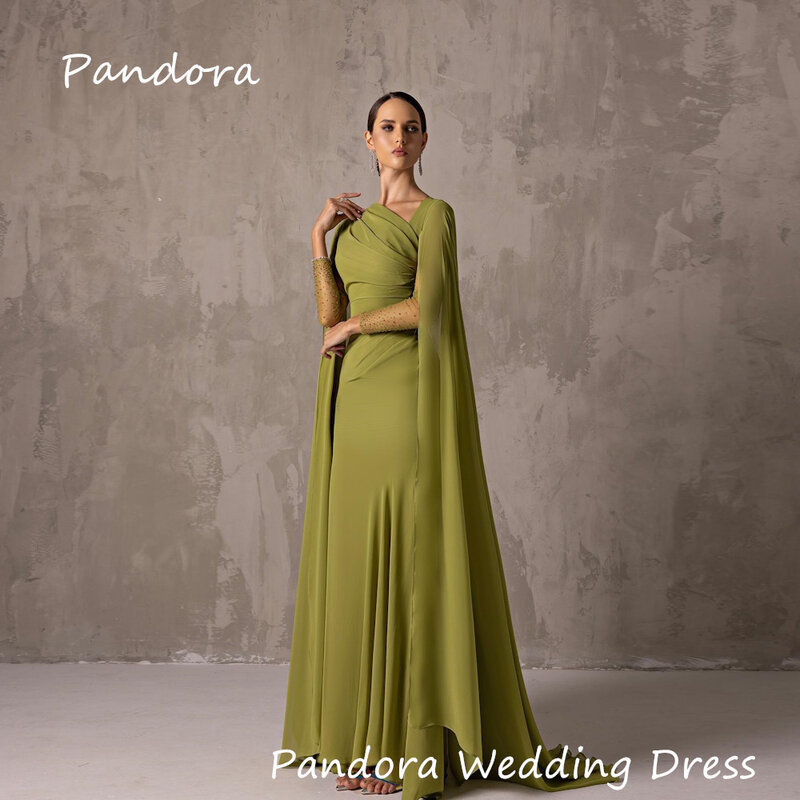 Pandora-vestido de gasa con volantes y cuello redondo para mujer, hasta el suelo de encaje traje elegante, Formal, para fiesta de noche y ocasiones, 2023