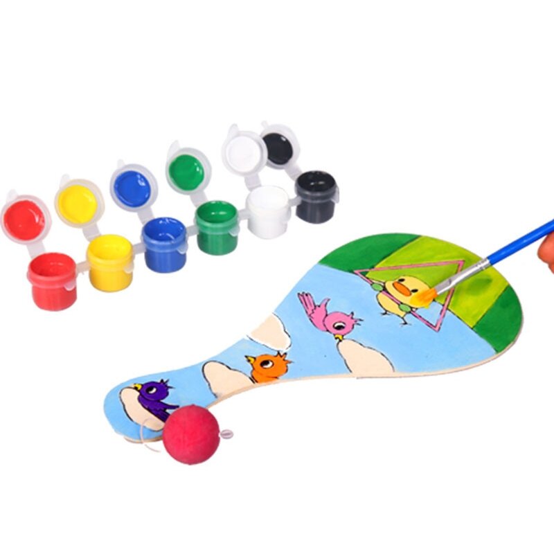 Mini raquete em branco, kits artesanato para crianças com corda elástica e bola macia, bola pré-escolar para bebês