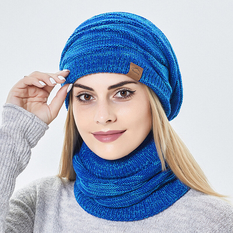 Men's Winter Keep Warm Beanie Scarf Set Women Fleece Lining Woolen Yarn Hat Knit Neck Gaiter Solid Color Unisex Design Wholesale
