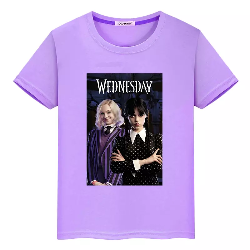 Wednesday Addams rodzina dzieci t-shirt casualowe bluzki z nadrukiem krótkie koszulki Anime boys girl clothes y2k Kawaii letnie ubrania dla dzieci