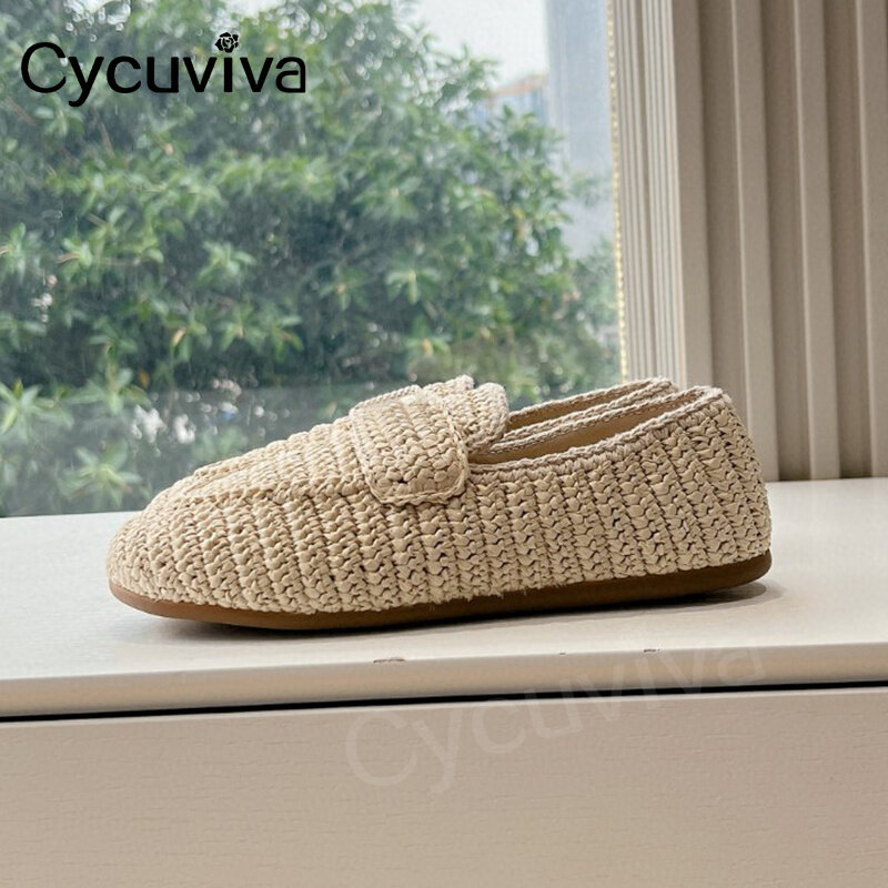 Cane Weave Flat Casual Shoes For Women Designer Slip On Loafers Spring Formal Dress Shoes Brand Ballet Flats Shoes