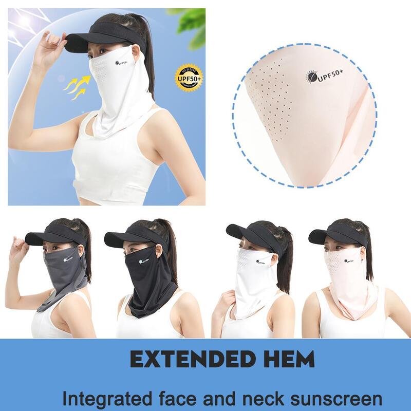 Maschera di protezione solare da donna estate anti-uv traspirante asciugamano per l'orecchio viso appeso velo parasole ghiaccio ciclismo seta integrale Y6S2