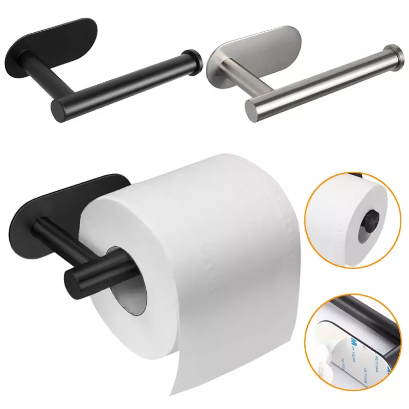 No Punching Wall Mounted Toilet Paper Holder Rustproof Anticorrosion Stainless Steel Bathroom Kitchen Roll Paper Toilet Holder