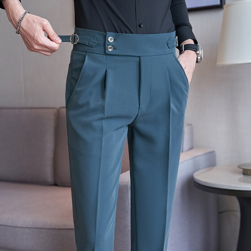 Celana setelan bisnis pria, pakaian kantor kasual pinggang tinggi musim gugur musim dingin 2023