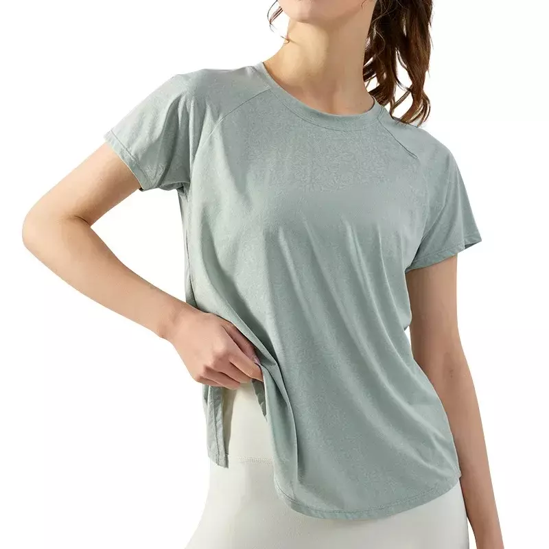 Wiosenna i letnia żakardowa ażurowa bluzka do jogi dla kobiet lekka i szybkoschnąca koszulka luźna oddychająca strój do jogi