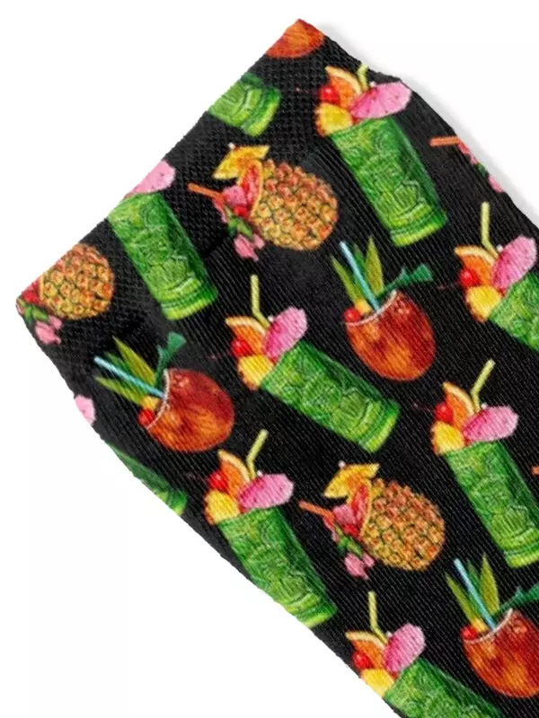 Tiki Cocktail Muster-schwarze Socken Sommer Retro Strümpfe Frauen Socken Männer