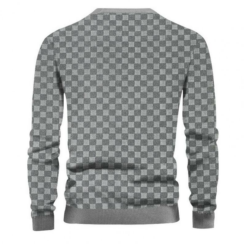 Jersey de manga larga con patrón de cuadros para hombre, con puño elástico Camiseta holgada, Top grueso, primavera y otoño