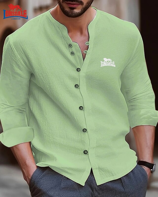 Neues Retro-Langarmhemd aus reiner Baumwolle, Sommer-Herrenmode-Trend, lässiges, cooles und atmungsaktives Polohemd-T-Shirt-Oberteil