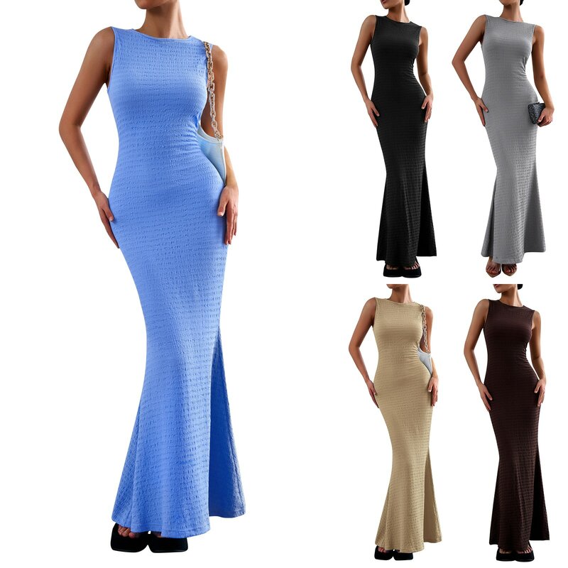 Sexy Bodycon Dresses New Elegant Simple Classic Solid Color Slim Fit Hip-Covering Vest Dress Daily Banquet Party Maxi Dress