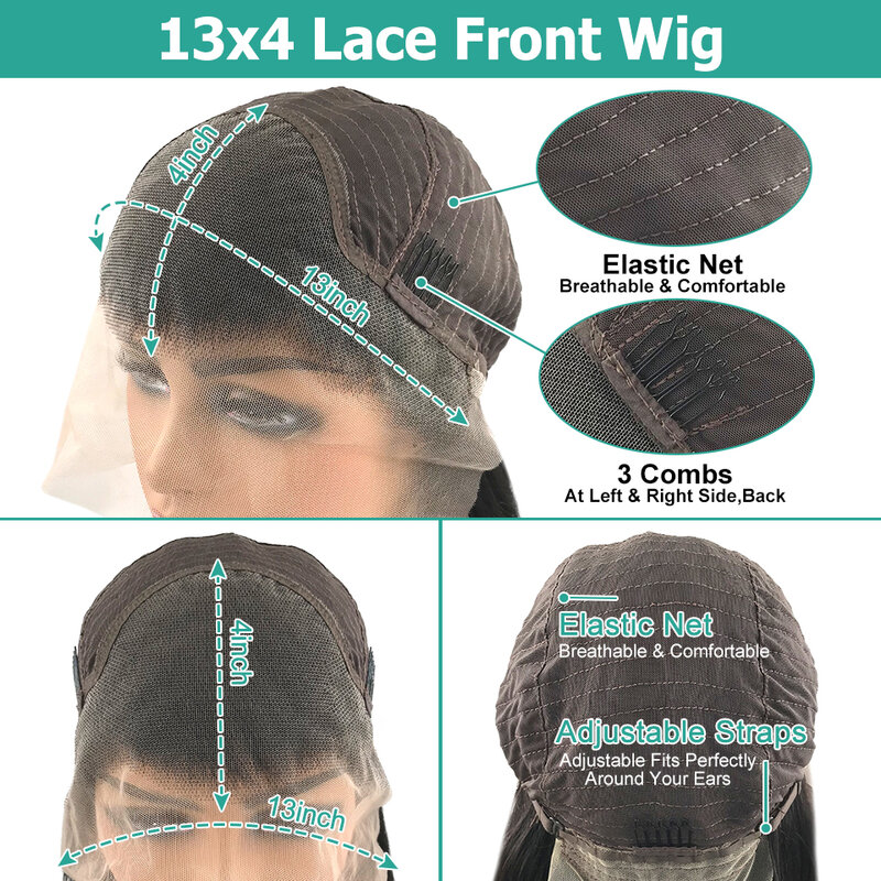 Peruca reta longa azul clara para mulheres negras, cabelo humano natural, peruca frontal de renda HD, brasileira, pré arrancada, 13x4