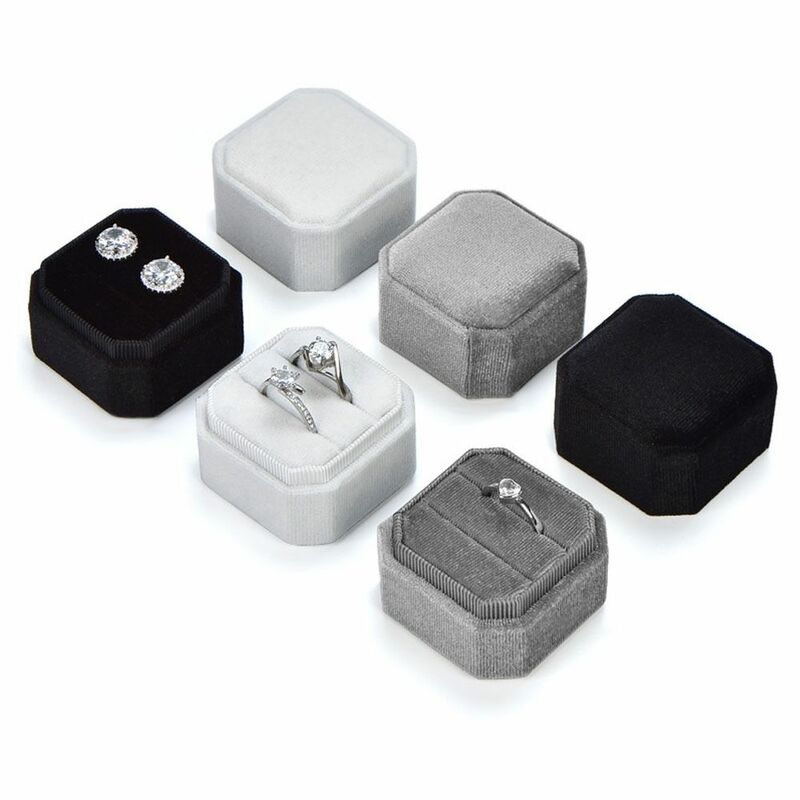 Octagonal Velvet Double Ring Box Wedding Ring Box With Detachable Lid Wedding Ring Display Box