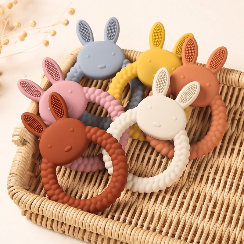 1Pc Baby Rabbit Silicone Teether Newborn Molar Soother Infant Teething Chewing Toy Shower Gifts Leaves Silicone Teether for Baby