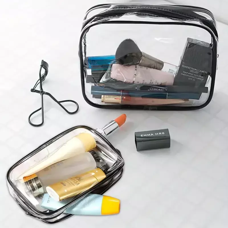 투명 PVC 보관 가방, 여행 정리함 투명 메이크업 가방, 미용사 화장품 가방, 뷰티 케이스, 세면 가방, 워시 백, 1 개, 3 개
