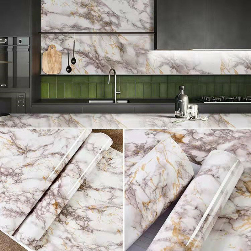 80cm Marble Vinyl Waterproof Wallpaper for Bathroom Table Kitchen Ambry Countertop Self Adhesive Sticker for Furniture Decor PVC