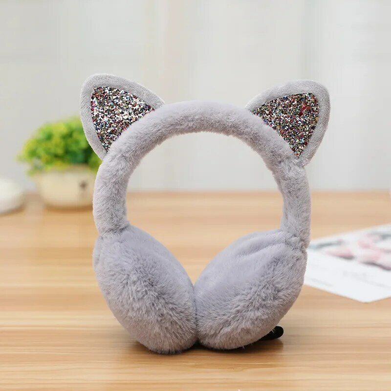 ฤดูหนาวแมวกระต่ายฟ็อกซ์สัตว์หูอุ่น Earmuffs Fluffy Earflap Headband Glitter หูตุ๊กตาพับได้ Earflap Muffs หู
