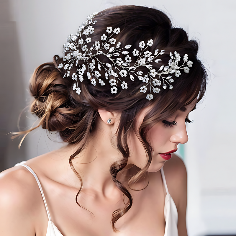 HP624 Wedding Bridal Hairband with Beads Flowers Luxury Crystal Decoration Ideal Hair Accessories Bridal Jewelry Bridal Forehead