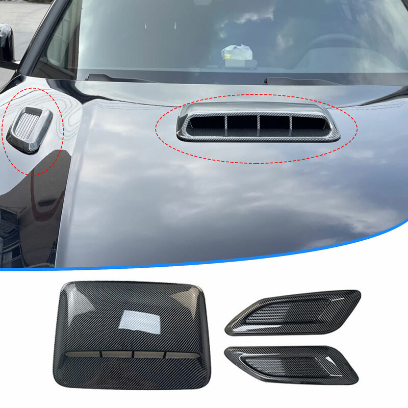 3PCS Car Air Flow Intake Hood Scoop Vent Bonnet Decorative Cover Center Side Air Outlet Hood Universal Auto Exterior Accessories