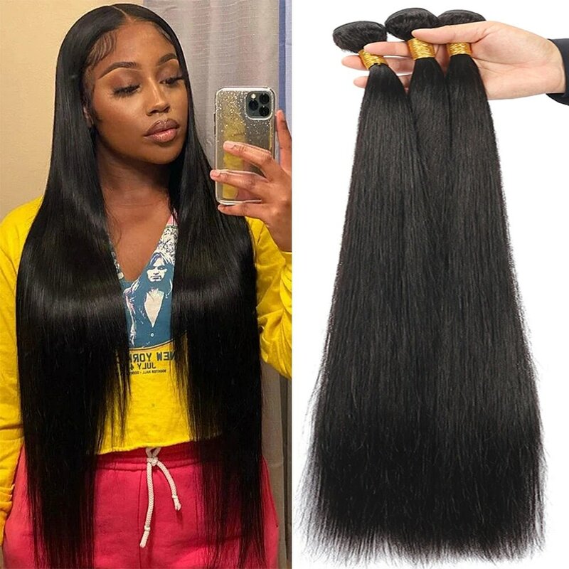 Braziliaanse Steil Haar Weave Bundels 12A Straight Human Hair Extensions 100% Remy Haar 1/3/4 Weave Bundels Natuurlijke Kleur bahw