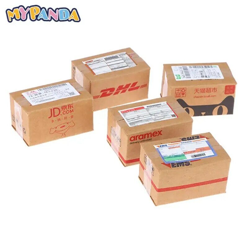 6 buah/set paket miniatur rumah boneka paket Mini kotak Express kotak hadiah mainan model kotak kertas mainan berpura-pura bermain Dekorasi rumah boneka