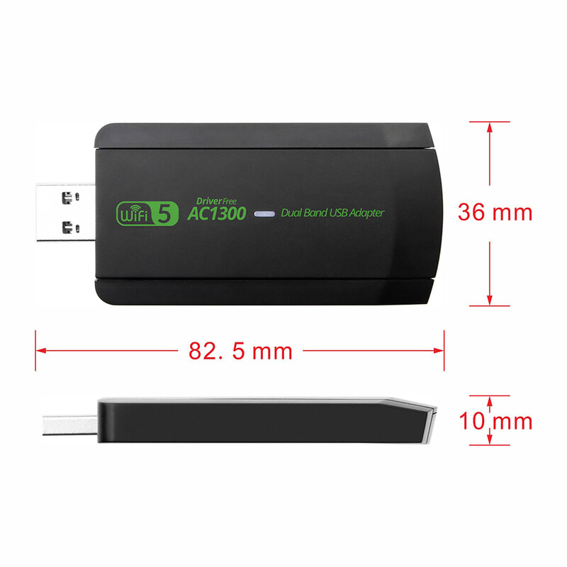 Adaptador USB de banda dupla, 1300Mbps, 2.4G, 5Ghz, Dongle WiFi, 802.11AC, poderosa antena, receptor sem fio para PC, laptop, driver livre
