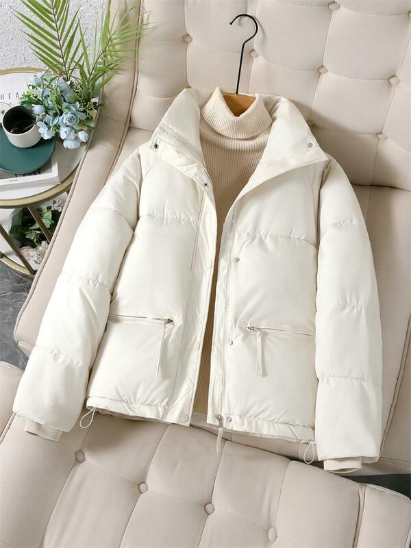 Casaco de algodão feminino de baixo, edição coreana, pescoço sólido, jaqueta de algodão com zíper, blusa casual versátil, novo, 2023